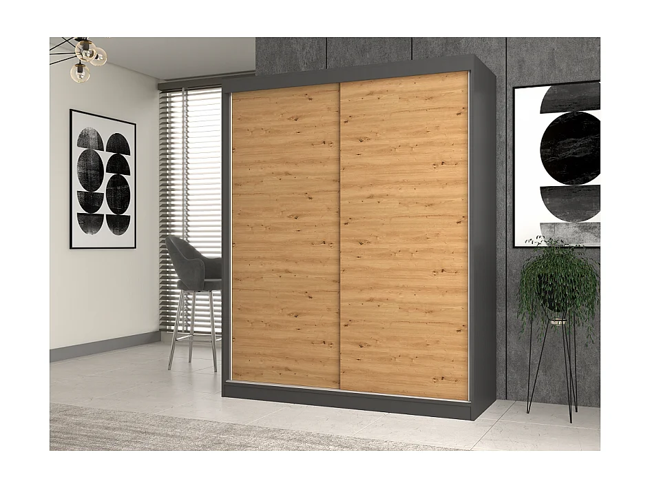 ROMA | Armario grande de oficina /dormitorio  | Armario multifuncional | 2 puertas | 2 espejos | 2 cajones | Unidad de almacenamiento | Estantería