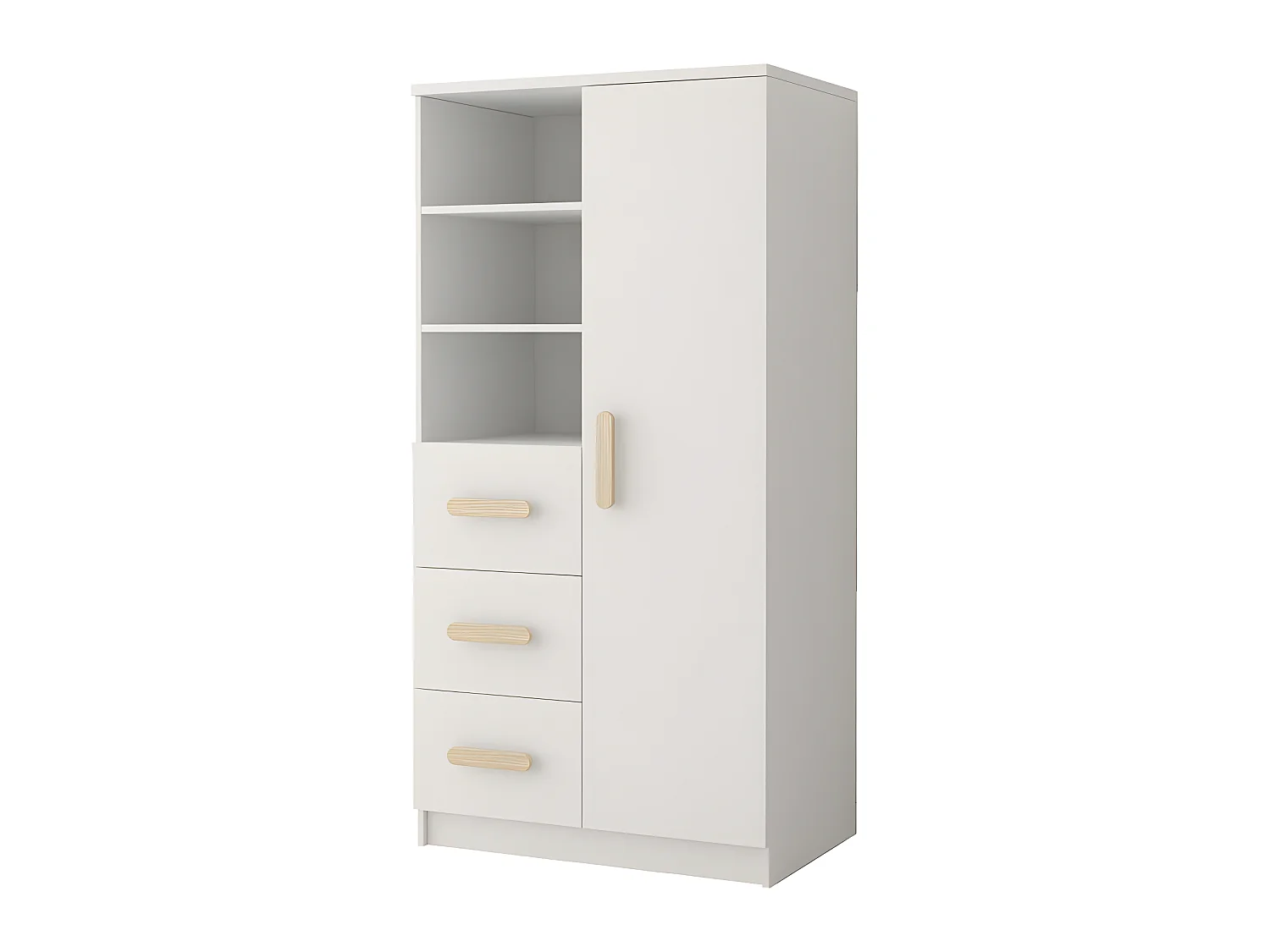 OLLIE - Armoire chambre d'enfants - 3 tiroirs + 5 étagères - 160x80x40 cm - Poignées colorées