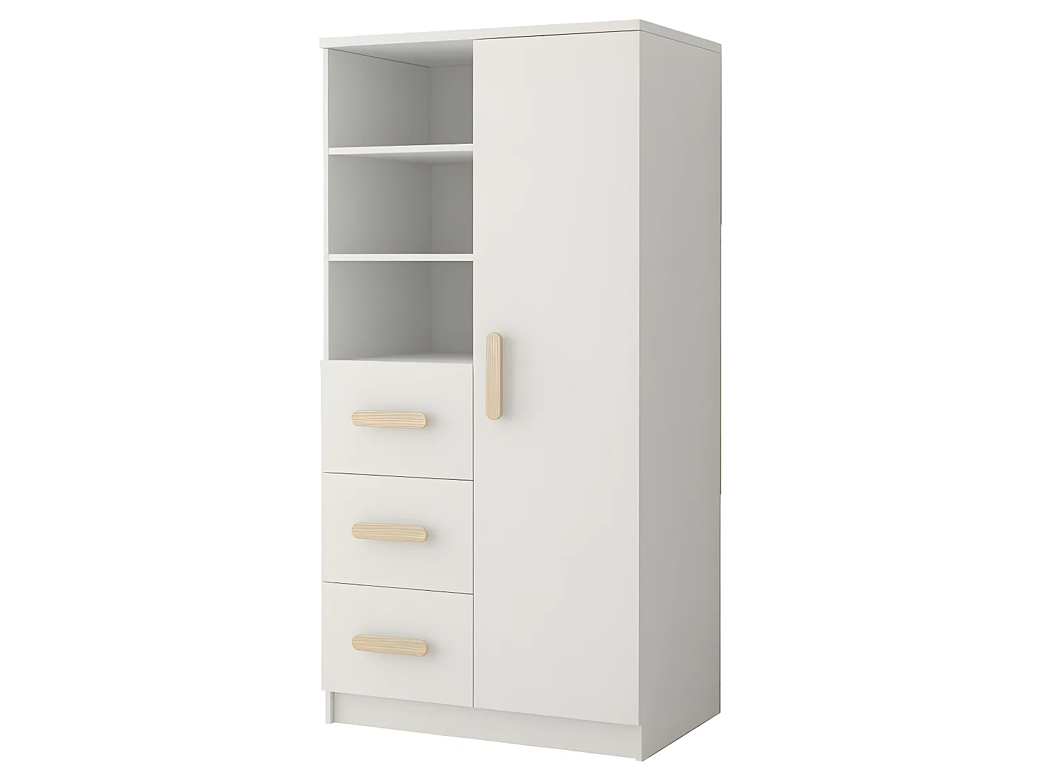OLLIE - Armoire chambre d'enfants - 3 tiroirs + 5 étagères - 160x80x40 cm - Poignées colorées