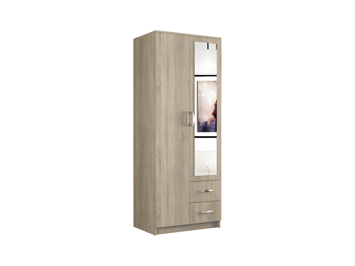ROMA | Armoire compacte chambre bureau | Penderie multifonctions | 2 portes | Miroir | 2 tiroirs | Meuble de rangement | Dressing