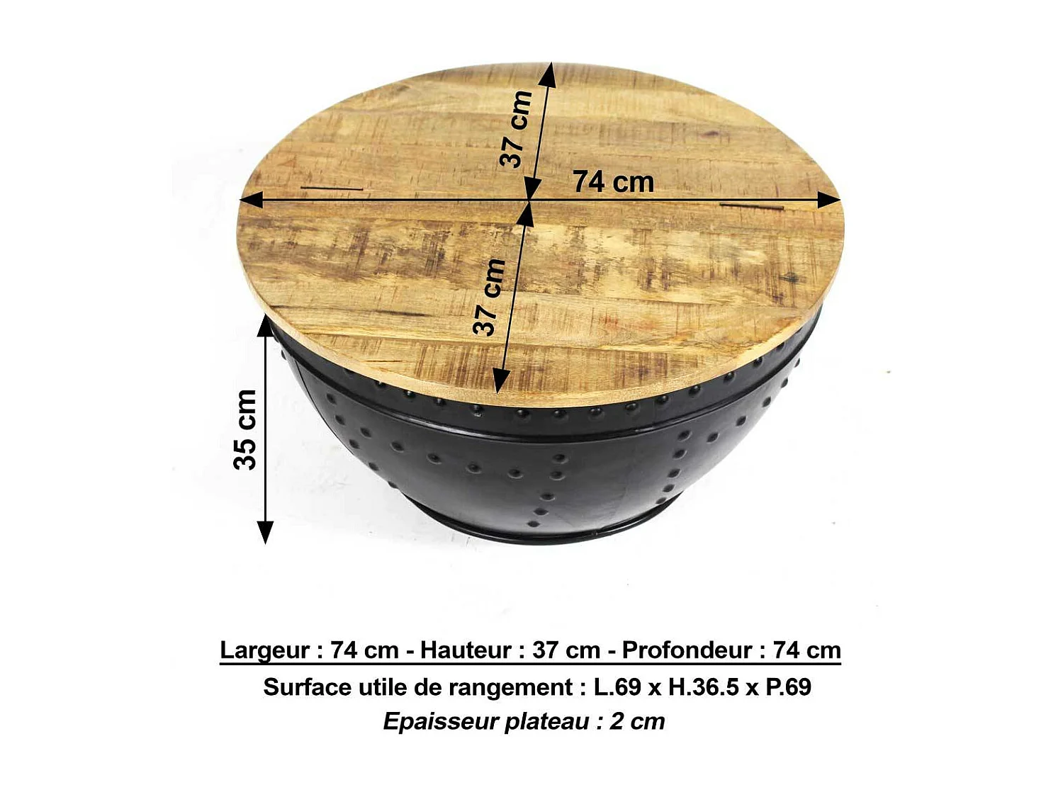 Table basse en bois de manguier et métal Bertine