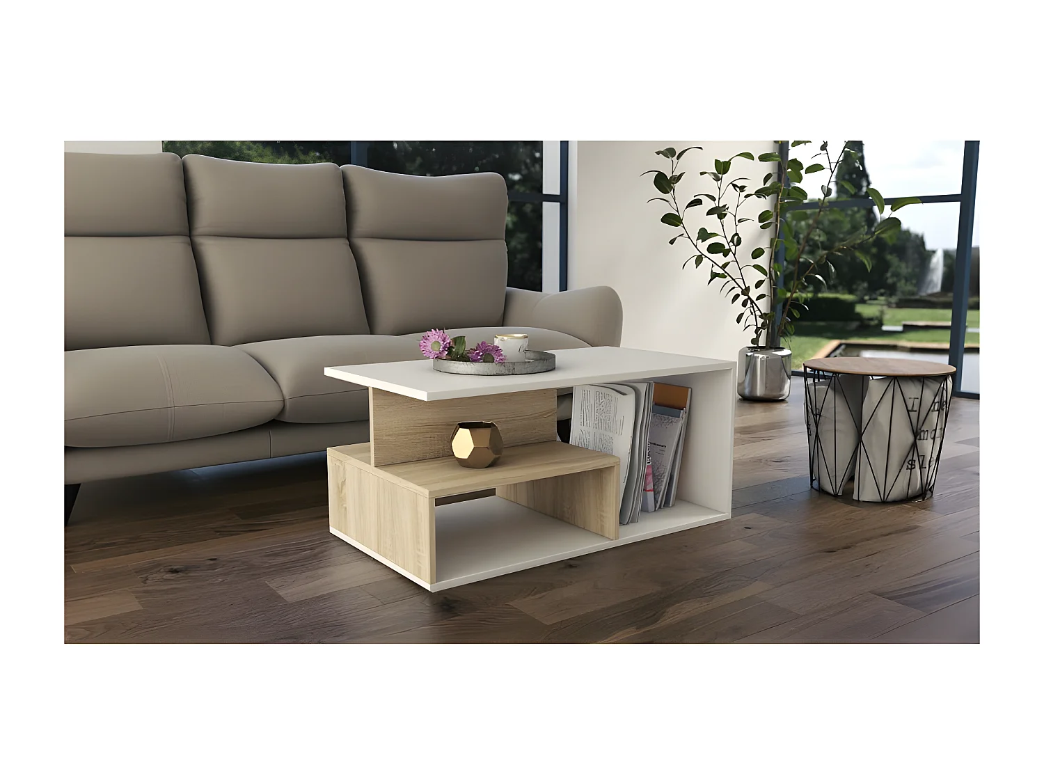 SIENNE - Mesa de centro moderna - mesa de centro salón, dormitorio y despacho - 90x51x1.6cm - diseño minimalista