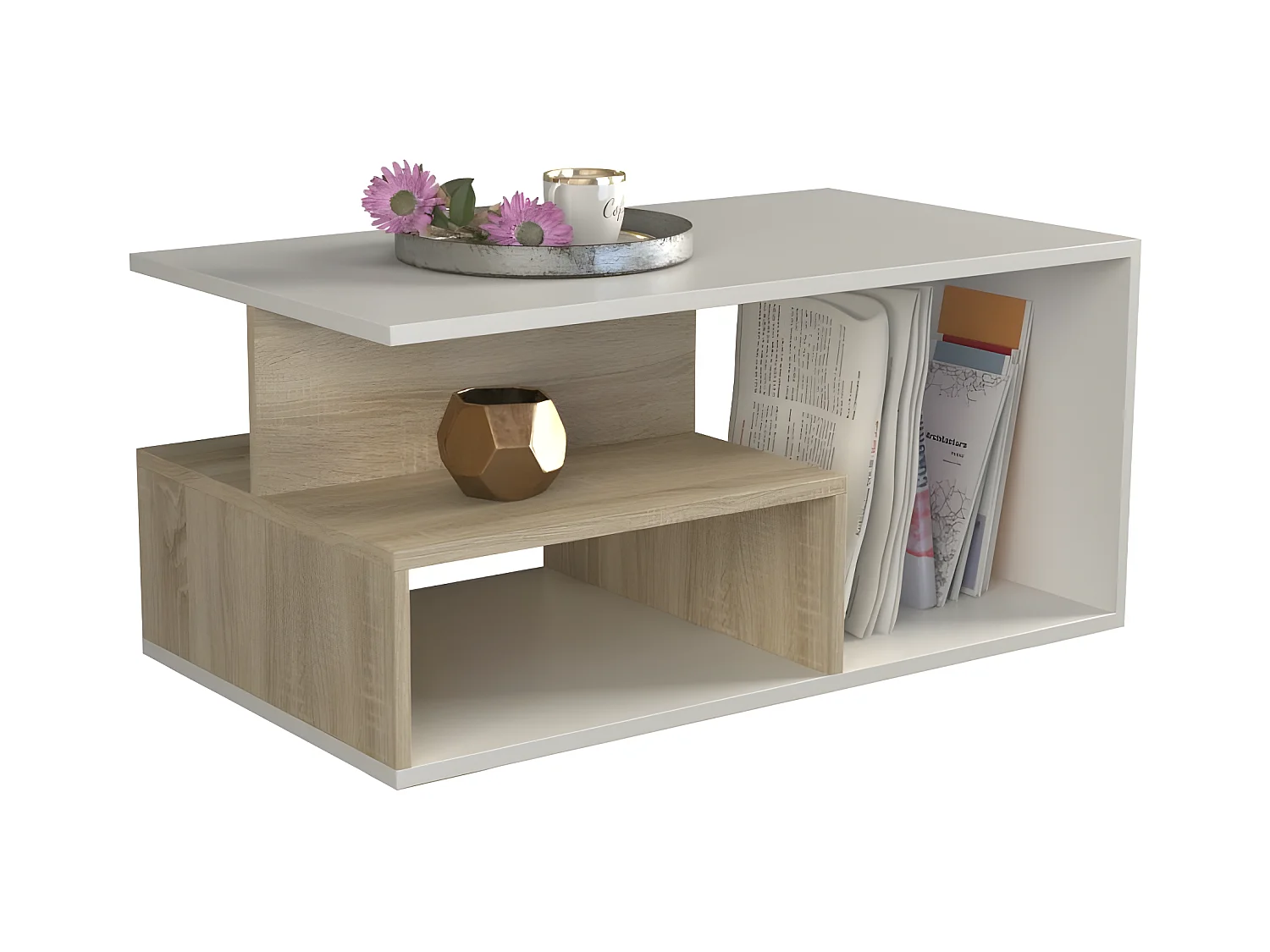 SIENNE | Table basse moderne | Table à café salon chambre bureau | Plateau 90x51x1,6 | Design minimaliste
