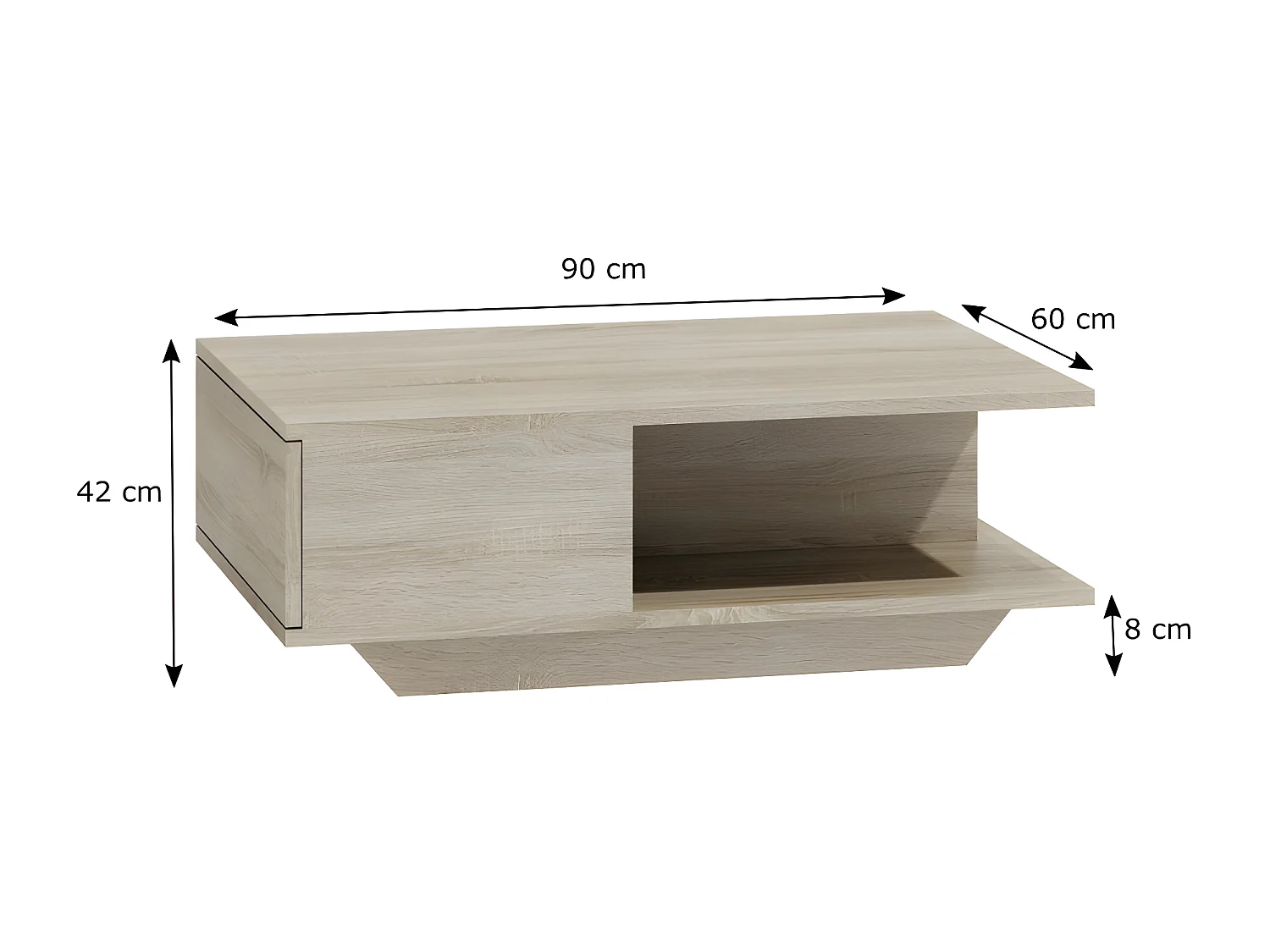 CDF Couchtisch Denver | Farbe: Eiche Sonoma | Moderne Bank für EIN Wohnzimmer, Zimmer, Büro | geräumiger Stauraum | Tip-ON-Mechanismus |