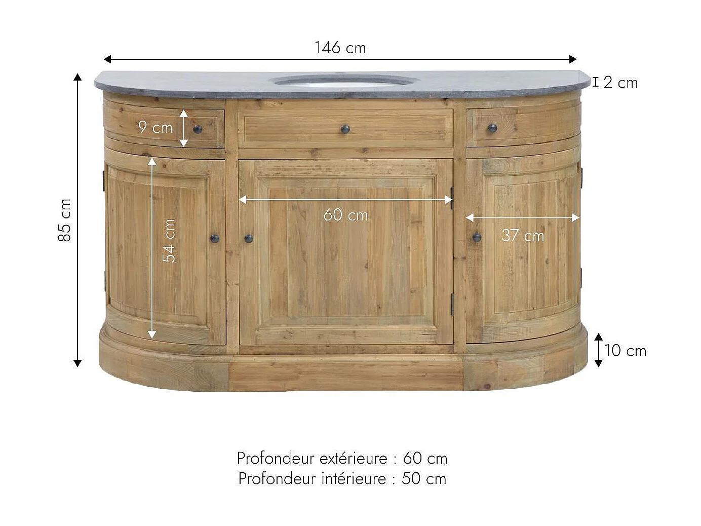 Meuble sous vasque en bois recyclé Livio