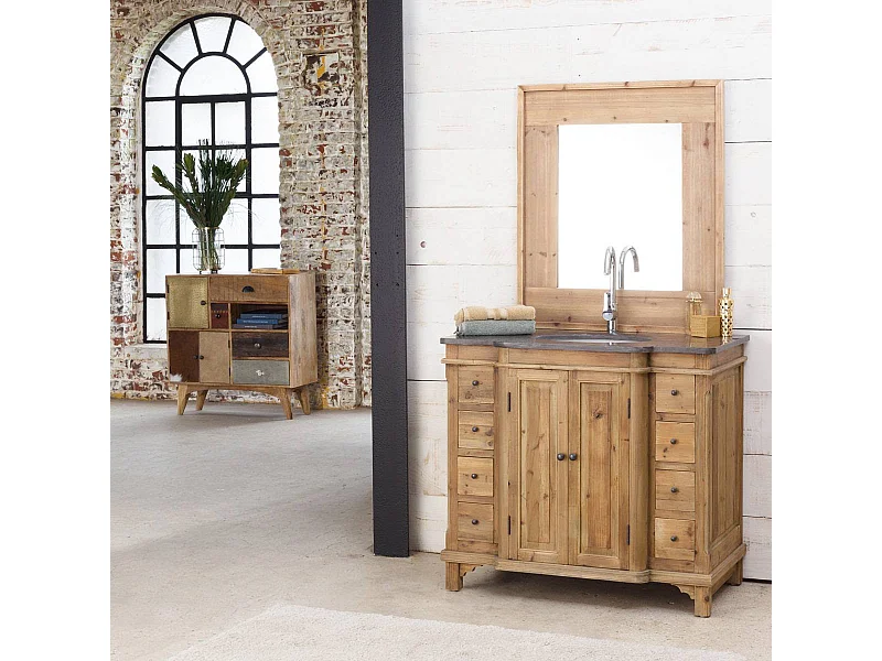 Mueble de baño de madera reciclada con lavabo integrado y almacenamiento