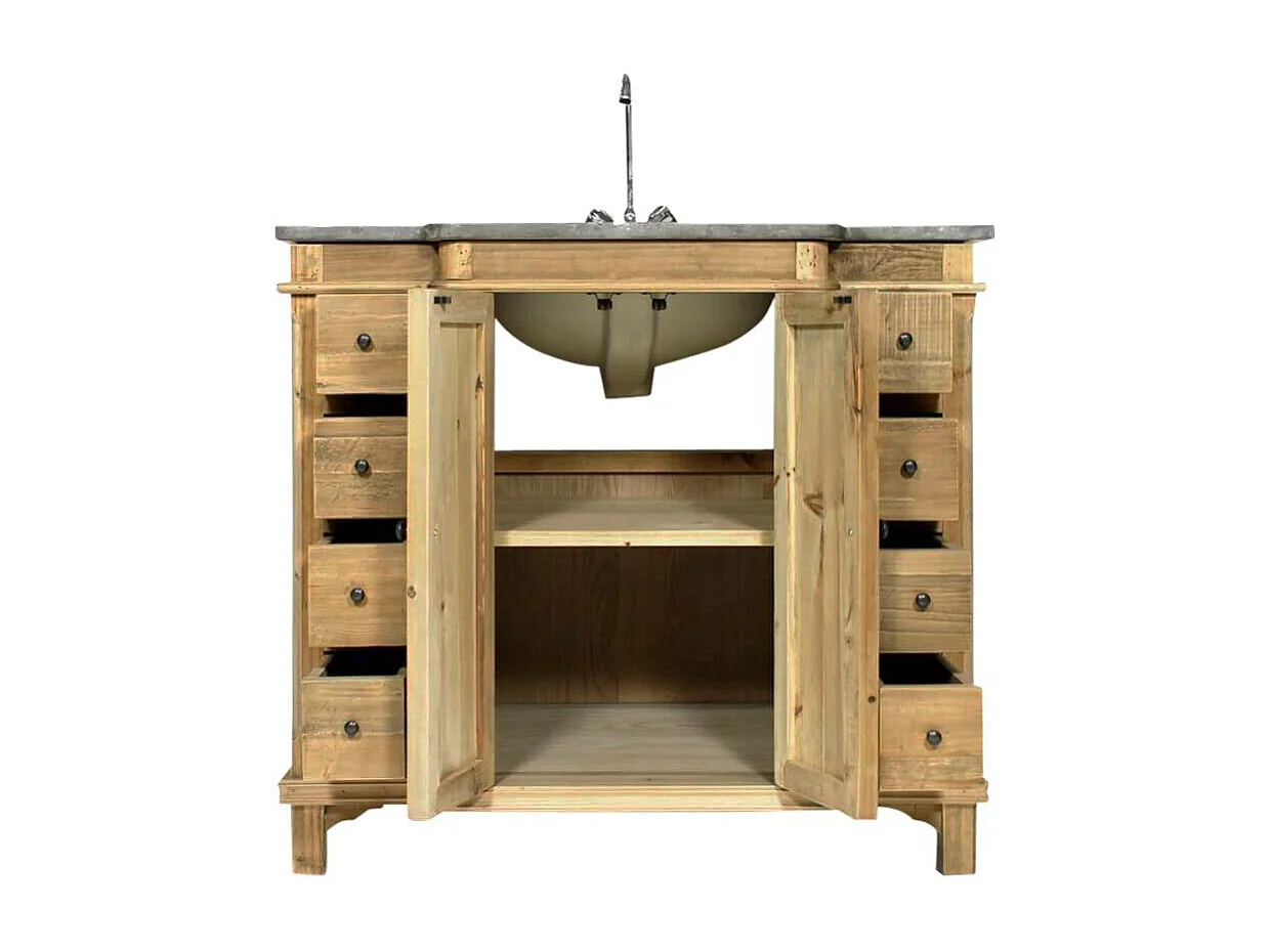 Mueble de baño de madera reciclada con lavabo integrado y almacenamiento