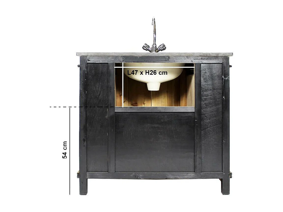 Mueble de baño de madera reciclada con lavabo integrado y almacenamiento