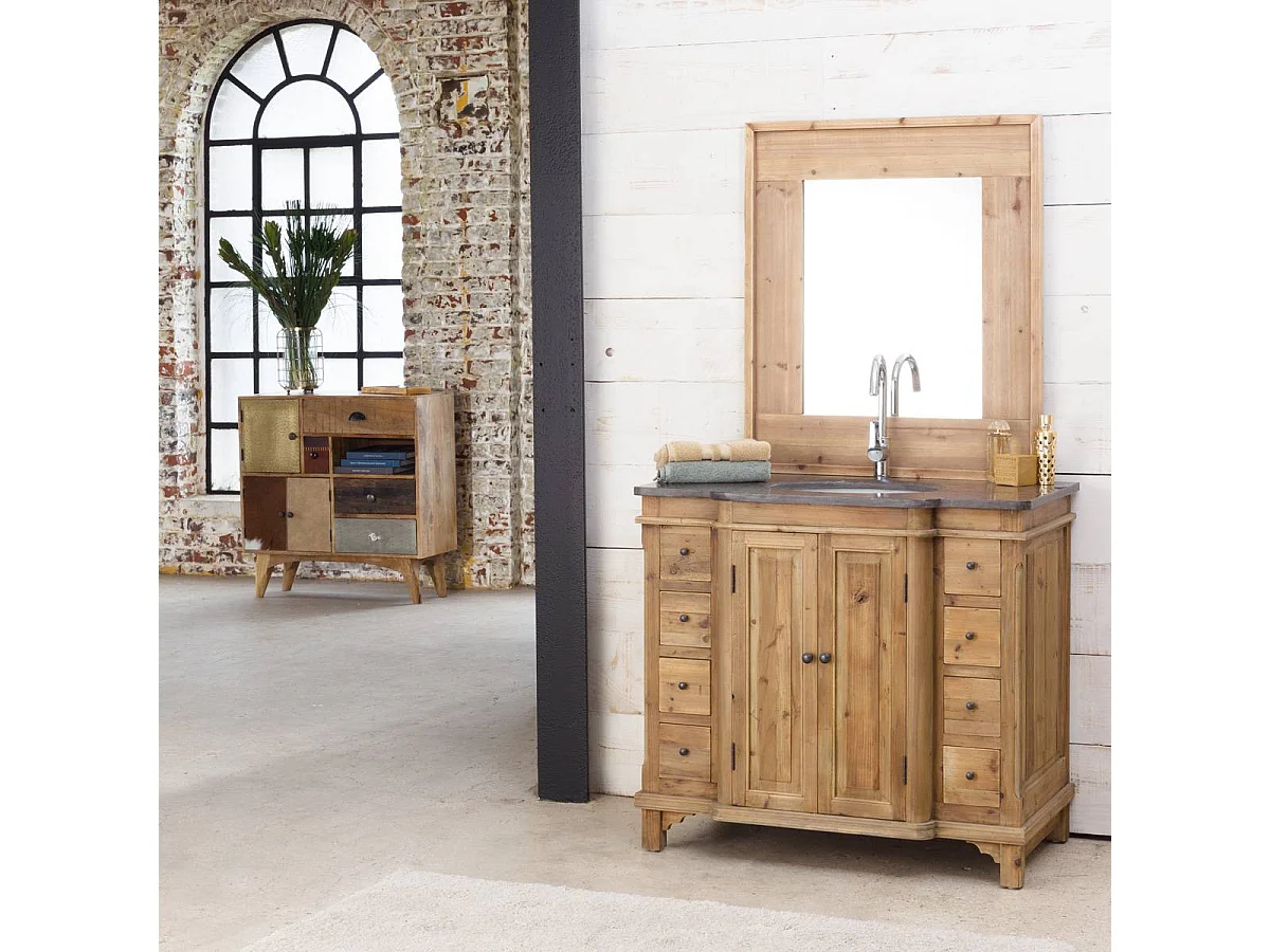 Mueble de baño de madera reciclada con lavabo integrado y almacenamiento