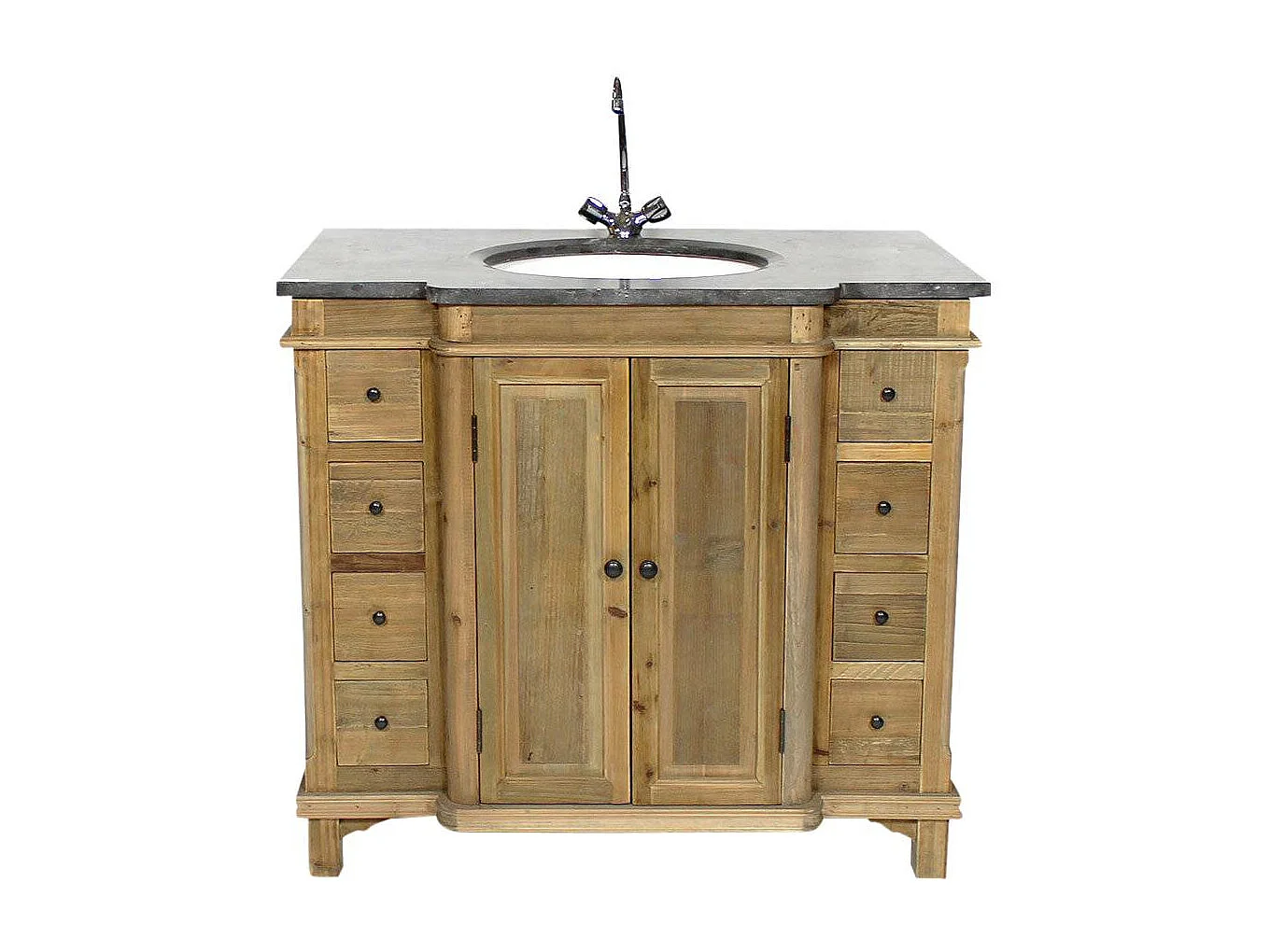 Mueble de baño de madera reciclada con lavabo integrado y almacenamiento