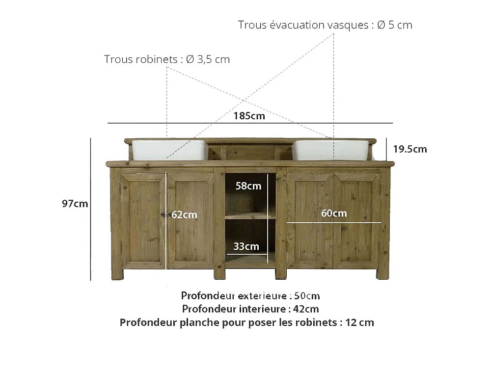 Meuble sous vasque en bois recyclé Cassandre