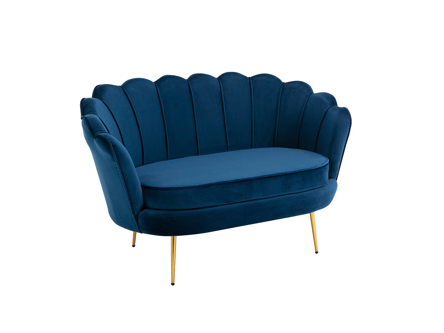 2-personers sofa og muslingebordet fløjskal i midnatteblå fløjlystev modeseng i natteblå natteblå samling af DANDELION