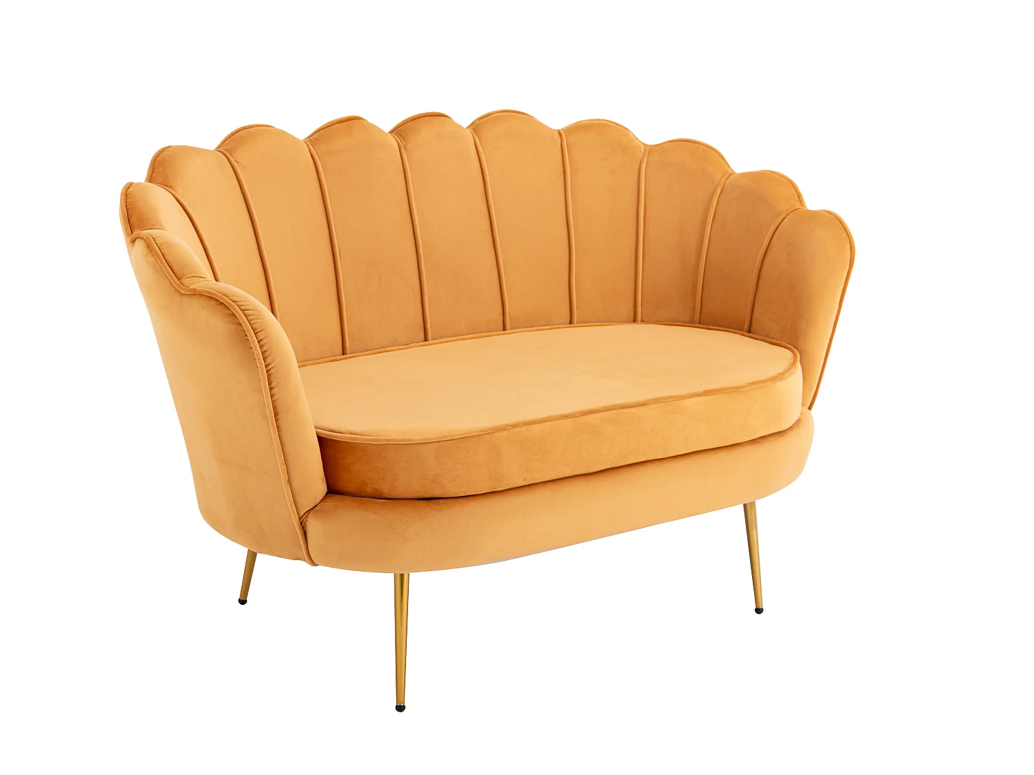 Set divano 2 posti e poltrona conchiglie in Velluto Giallo senape - DANDELION