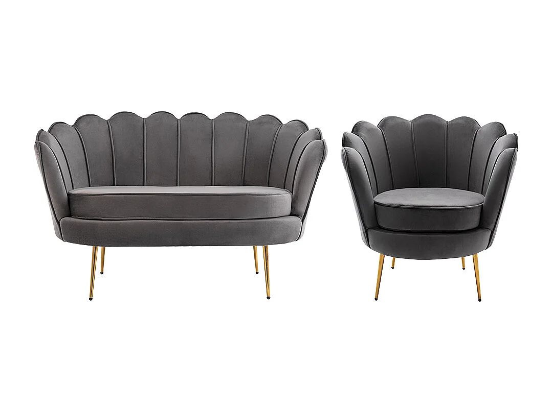 Couchgarnitur Muschel 2+1 - Samt - Anthrazit - DANDELION