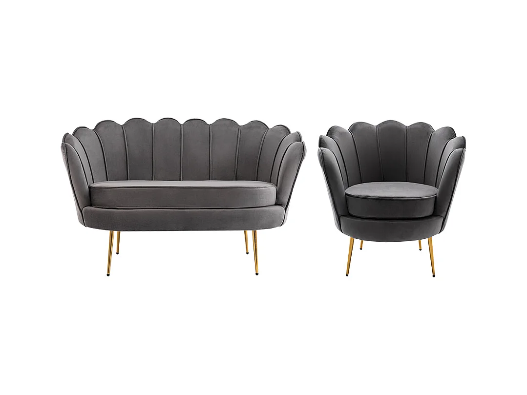 2-seters sofa og skjellformet lenestol i antrasitt fløyel DANDELION av Pascal Morabito