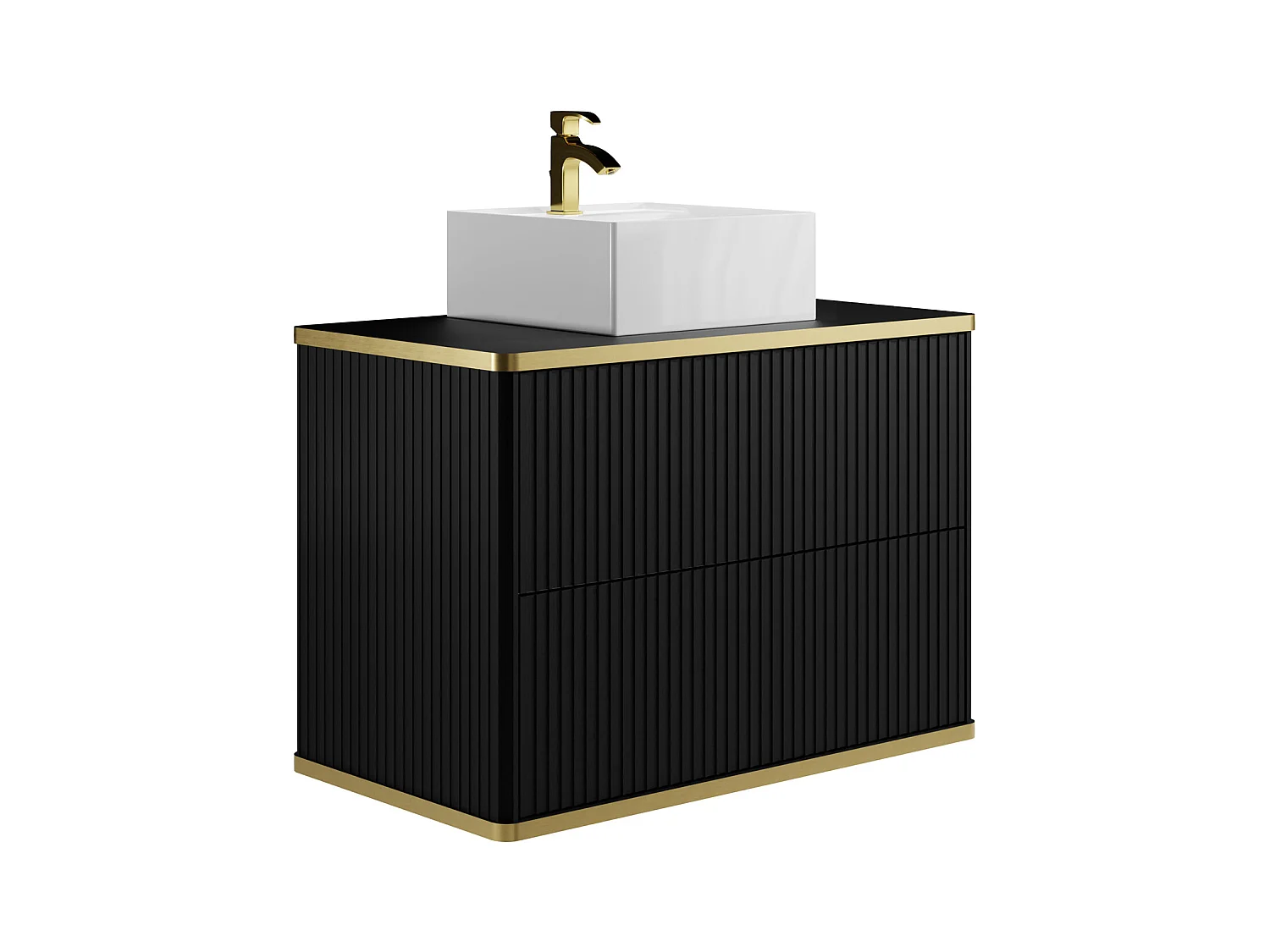 Vegghengt stripet baderomsvask strømlinjet striper gylne sirkel danser med firkantet servant - Svart - 80 cm - KELIZA