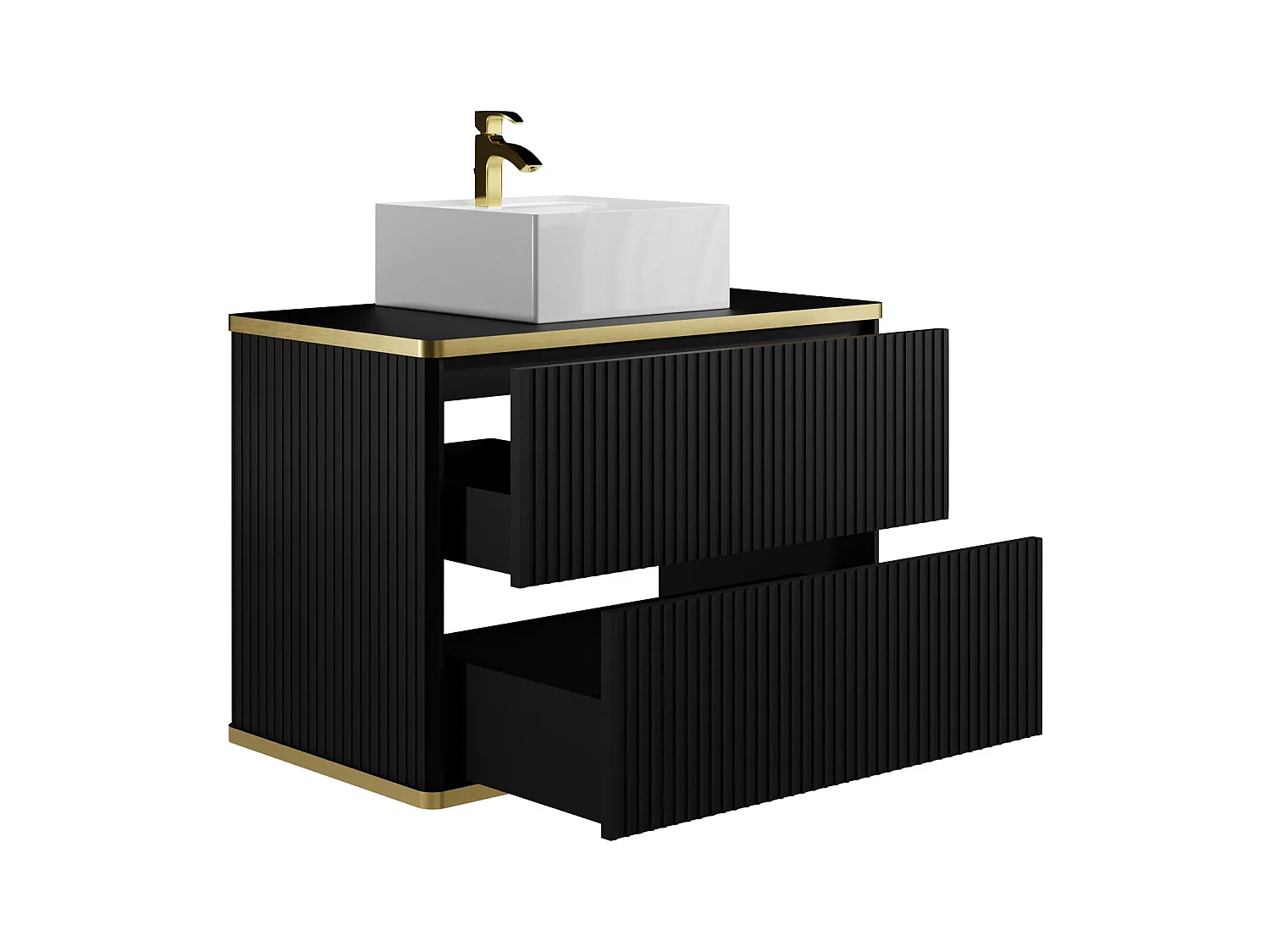 Vegghengt stripet baderomsvask strømlinjet striper gylne sirkel danser med firkantet servant - Svart - 80 cm - KELIZA