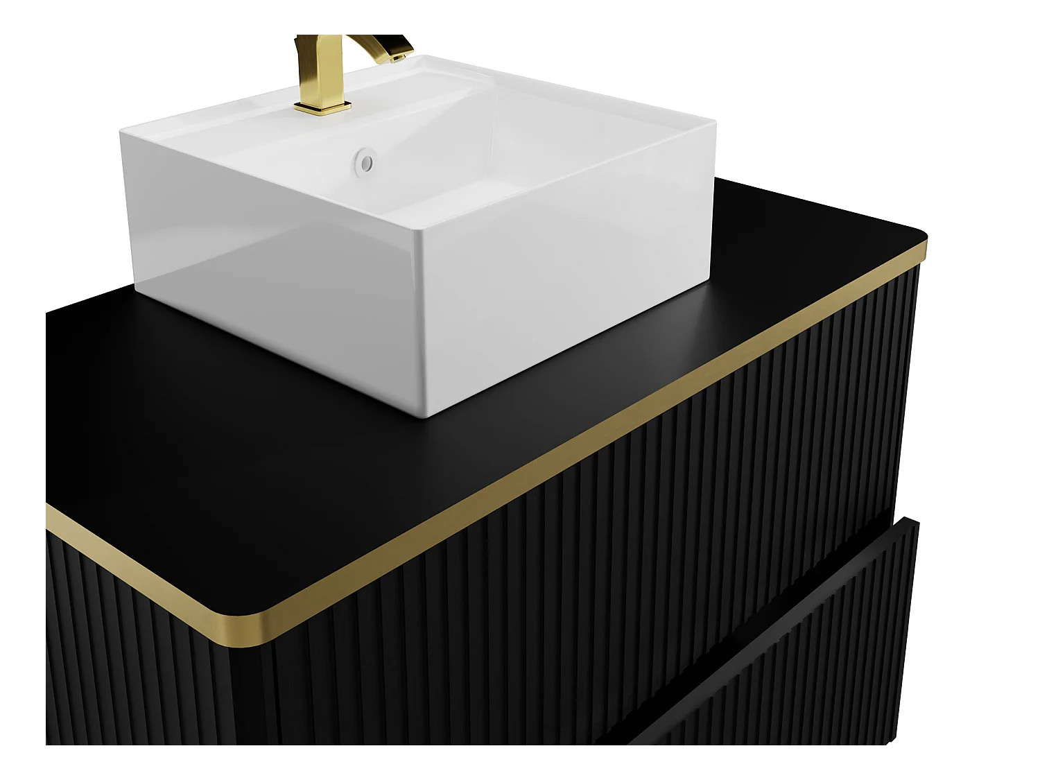 Vegghengt stripet baderomsvask strømlinjet striper gylne sirkel danser med firkantet servant - Svart - 80 cm - KELIZA