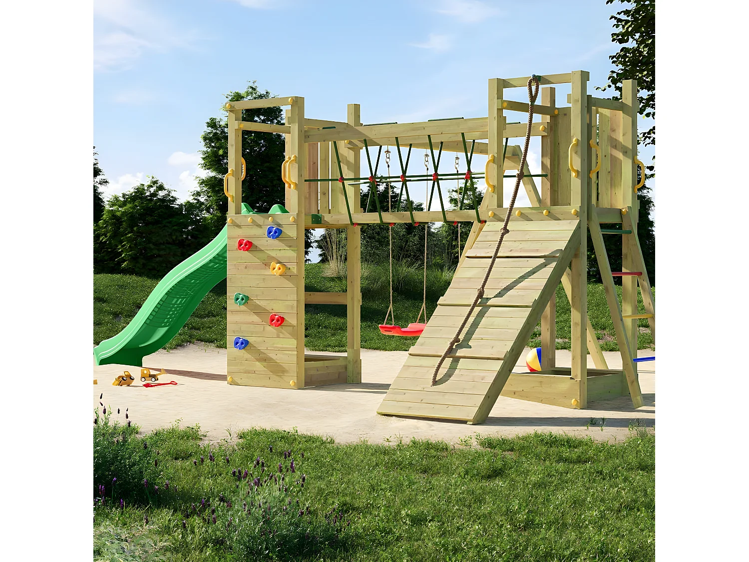 Aire de jeux Funny 3 avec balançoire double - Fungoo