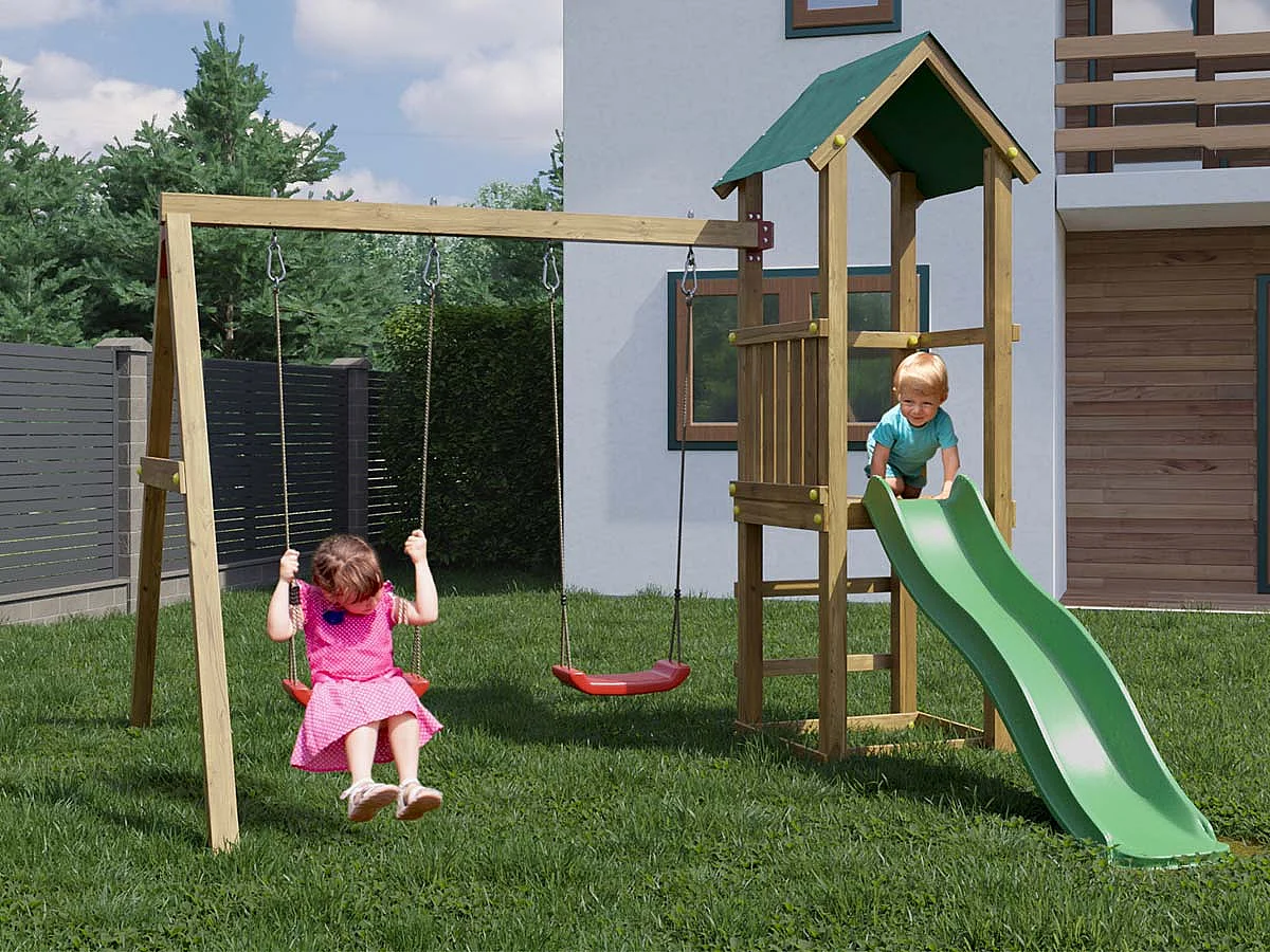 Aire de jeux Lucas avec balançoire double - Fungoo