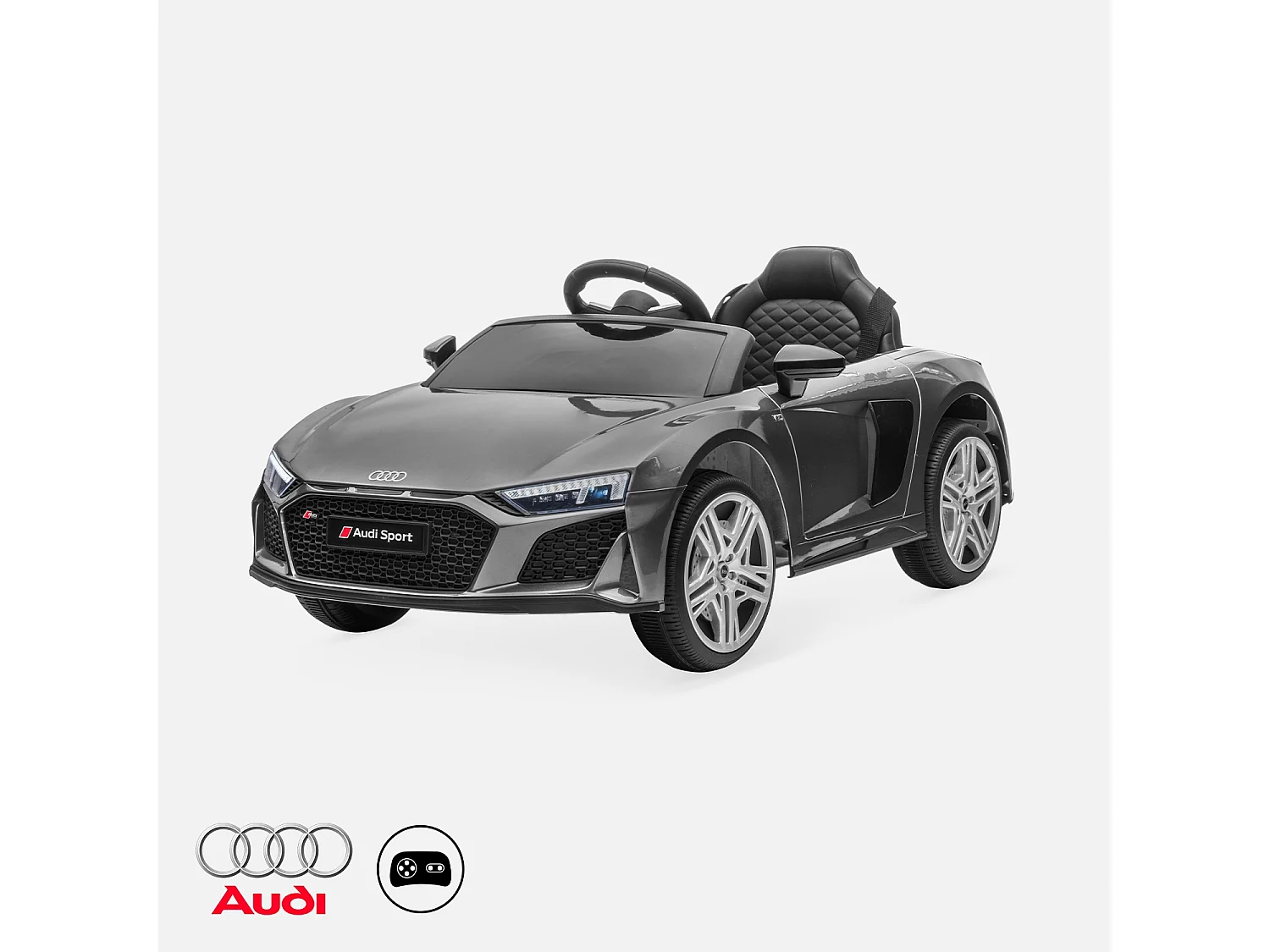 Coche eléctrico para niños audi r8 12v, 1 plaza gris
