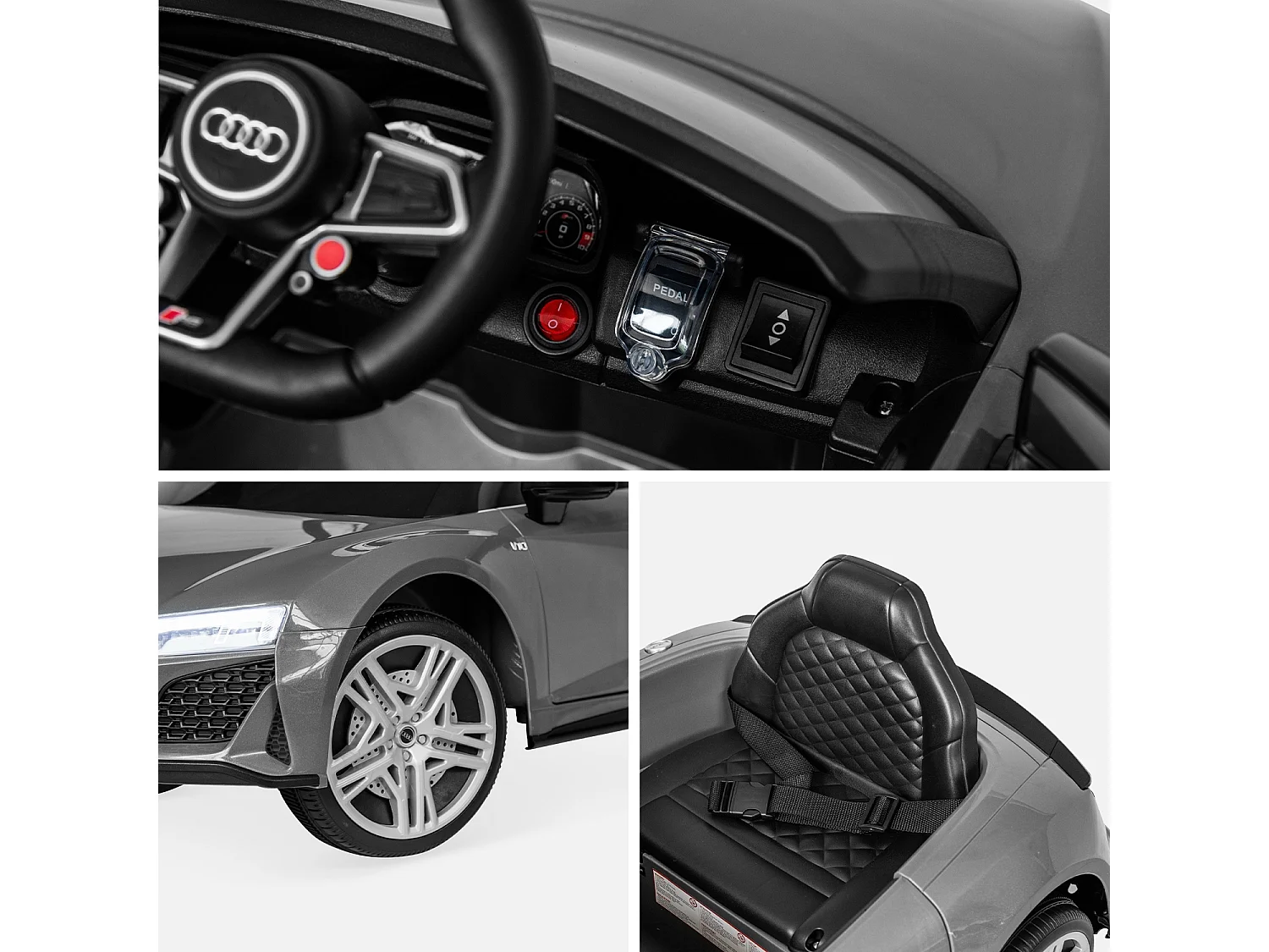 Coche eléctrico para niños audi r8 12v, 1 plaza gris