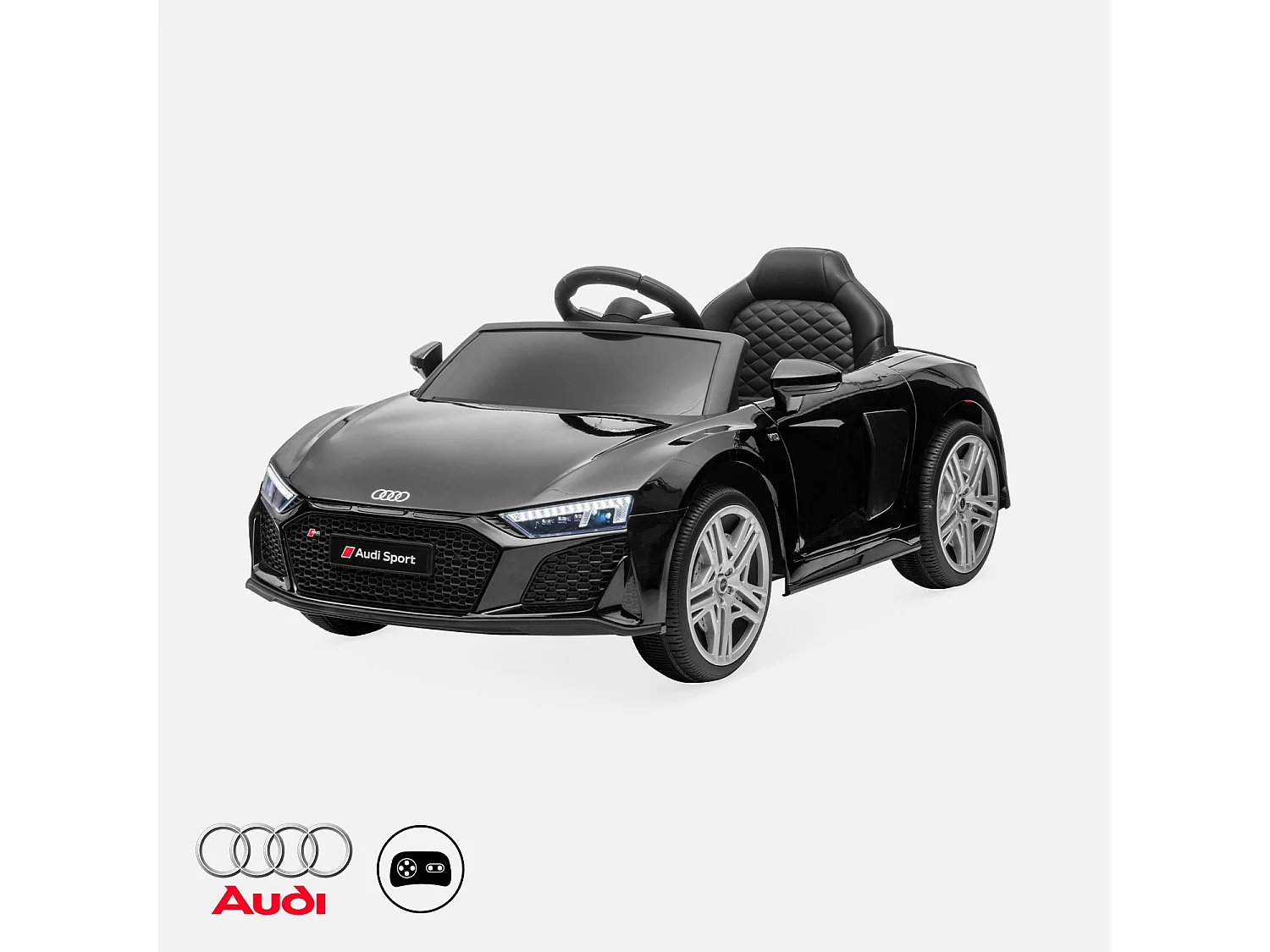 AUDI R8 voiture électrique 12V. noire 1 place. 4x4 pour enfants. avec autoradio et télécommande