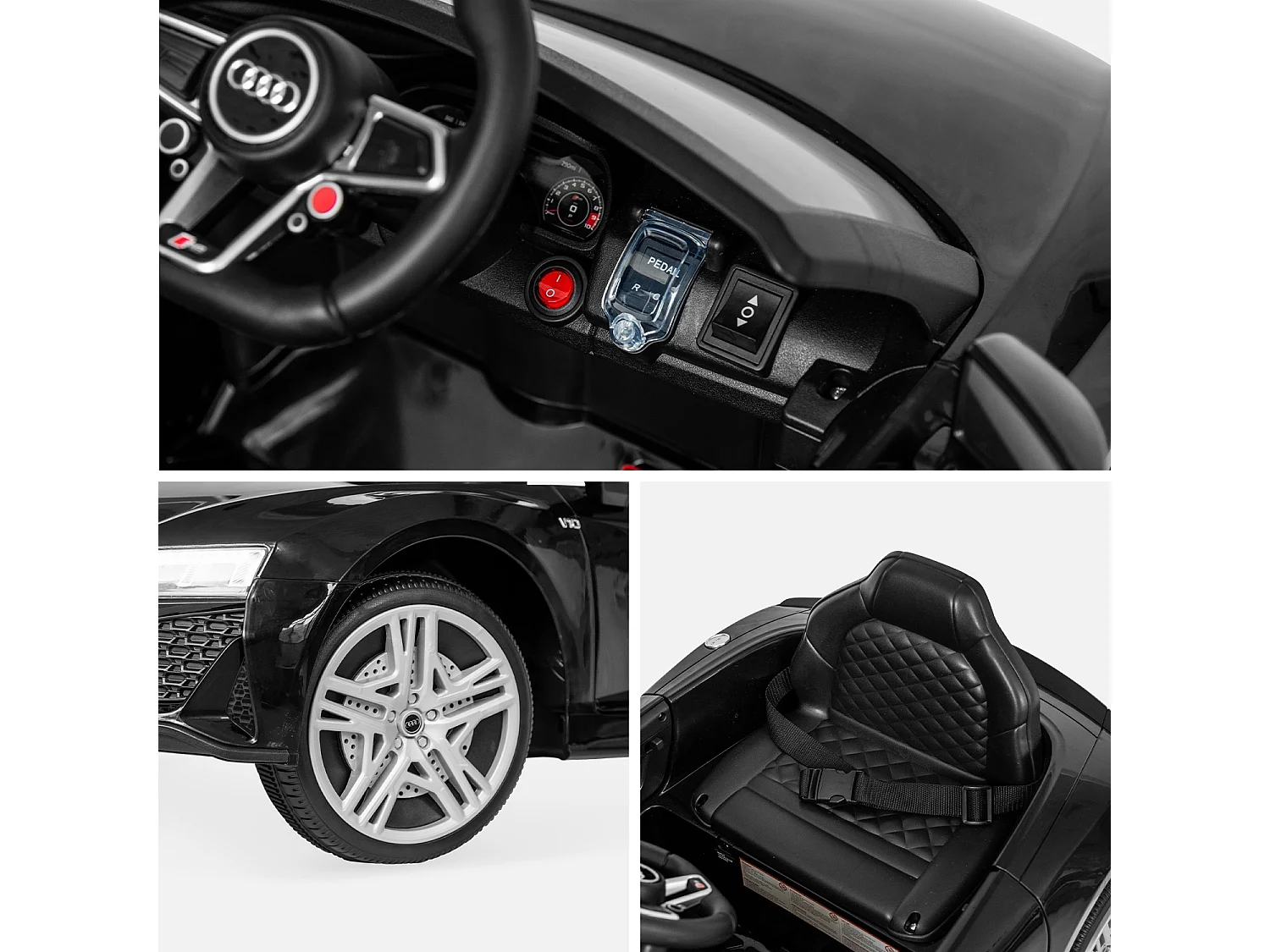 AUDI R8 voiture électrique 12V. noire 1 place. 4x4 pour enfants. avec autoradio et télécommande
