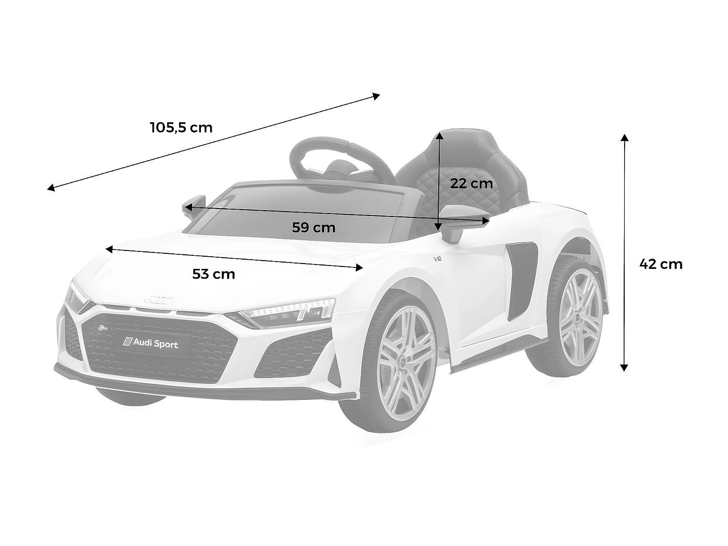 AUDI R8 voiture électrique 12V. noire 1 place. 4x4 pour enfants. avec autoradio et télécommande