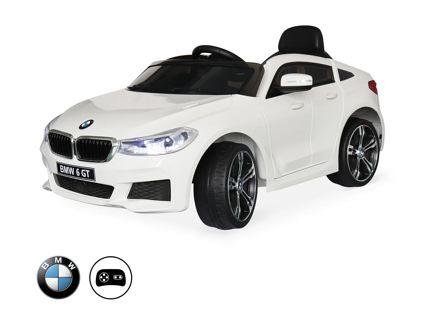 BMW Série 6 GT  blanche. voiture électrique pour enfants 12V 4 Ah. 1 place. avec autoradio et télécommande