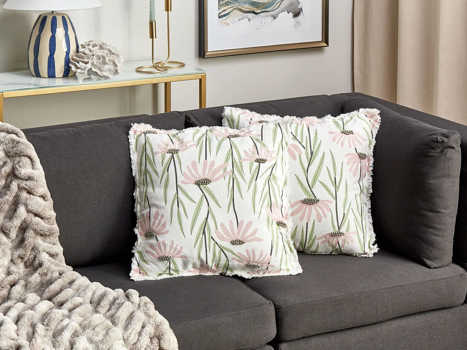Set van 2 decoratieve kussens GYNURA Katoen 45 x 45 cm Multicolor Bloempatroon