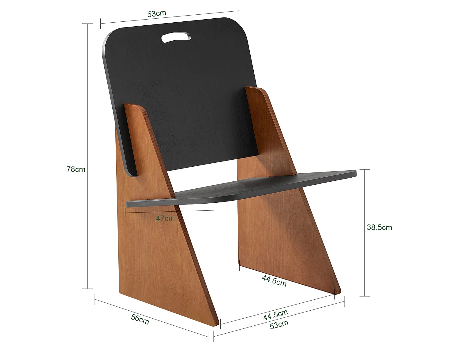 SoBuy Designstoel van hout Comfortabele, ergonomische woonkamerfauteuil Keukenstoel, pen- en gatstructuur, bruin en zwart, L53 x D78 x H56 cm, HFST03-Sch