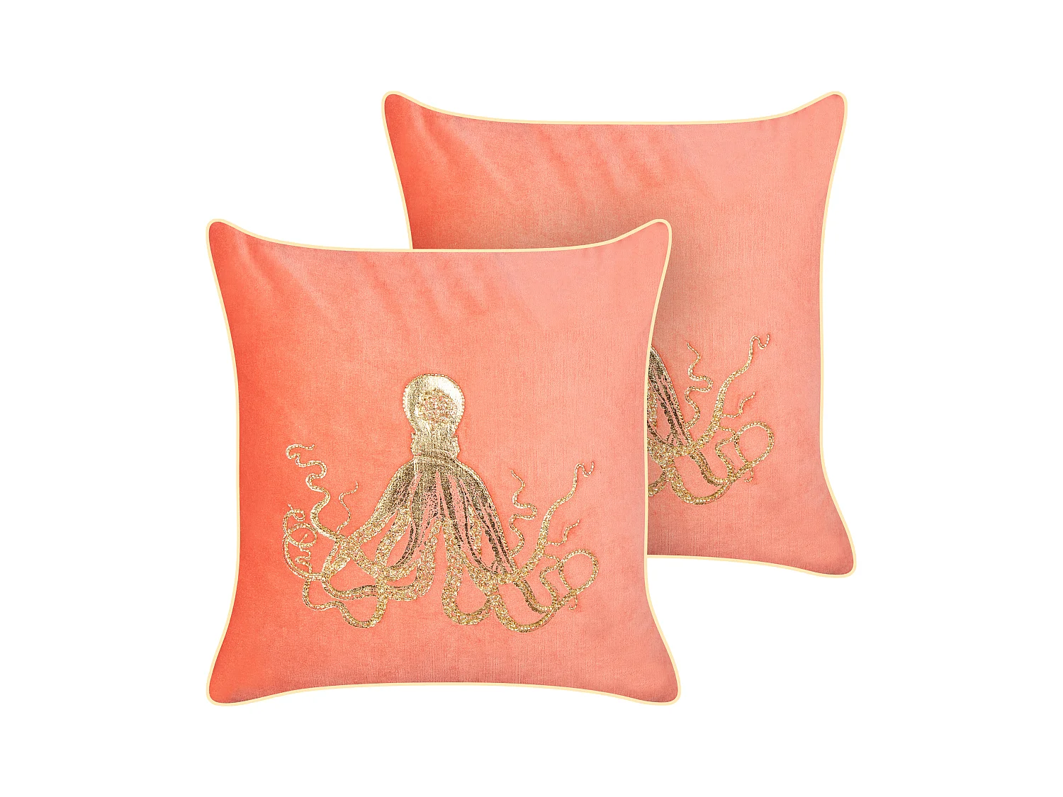 Lot de 2 coussins décoratifs LAMINARIA Velours 45 x 45 cm Corail Motif animal