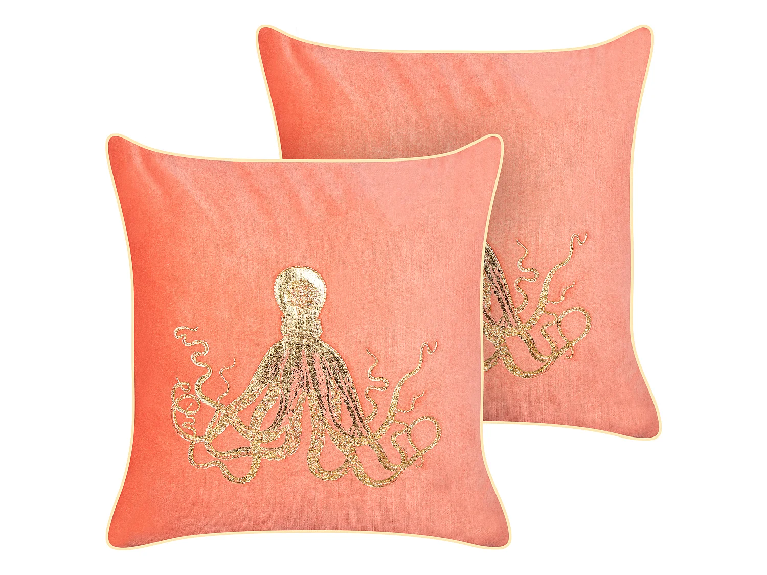Conjunto de 2 almofadas decorativas LAMINARIA Veludo 45 x 45 cm Coral Padrão animal