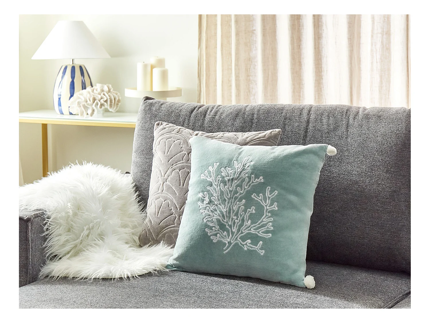 Coussin NORI Coton 45 x 45 cm Vert menthe Motif de plante