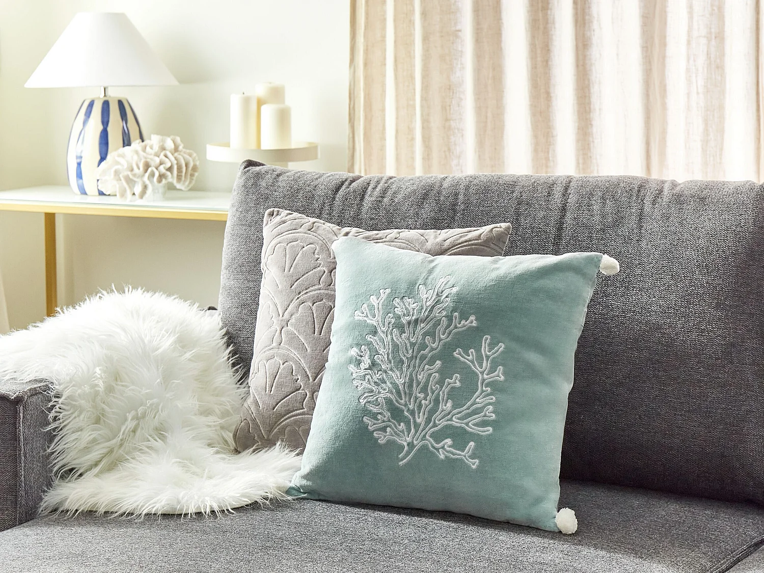 Coussin NORI Coton 45 x 45 cm Vert menthe Motif de plante