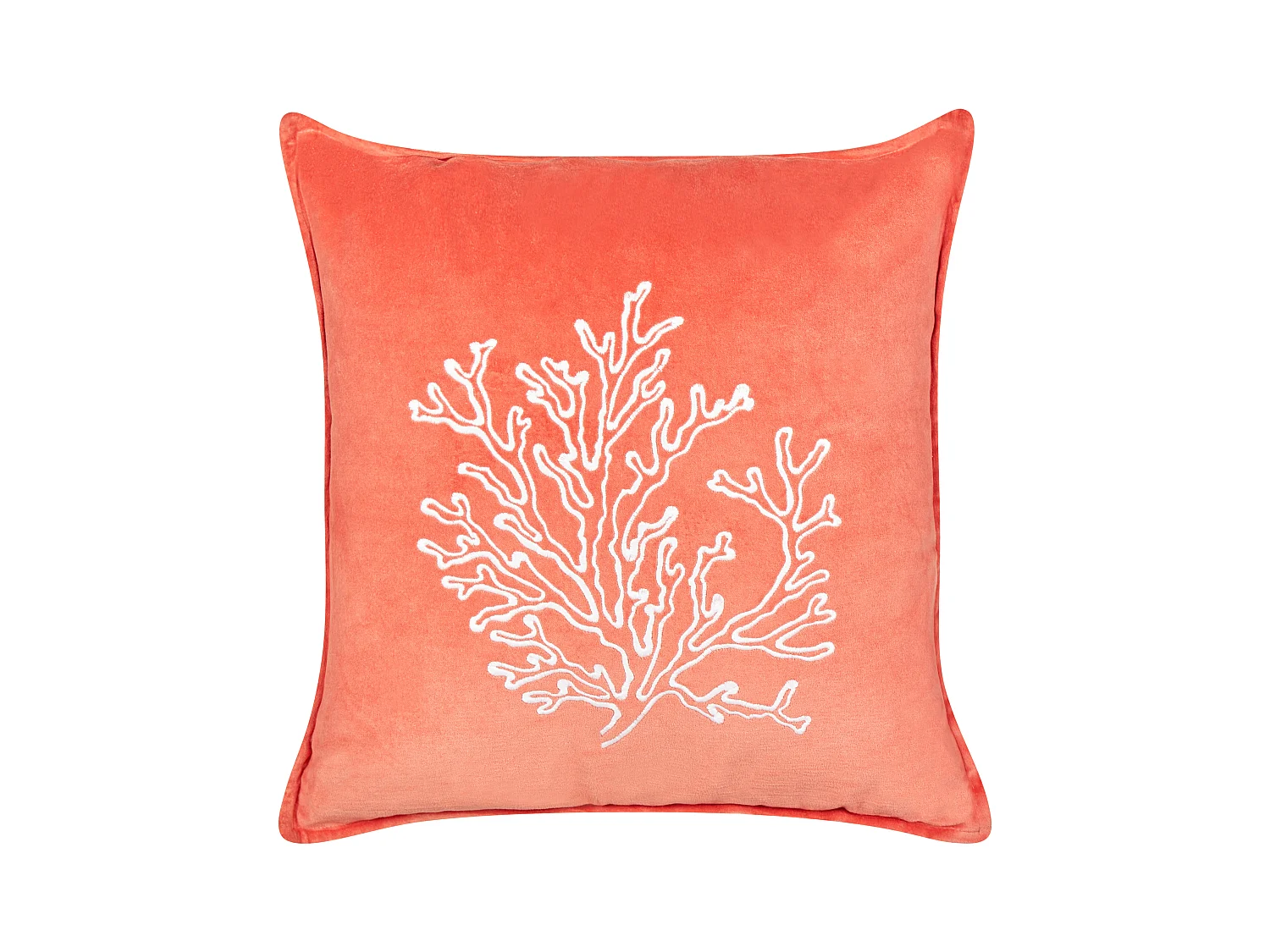 Coussin NORI Velours 45 x 45 cm Corail Motif de plante