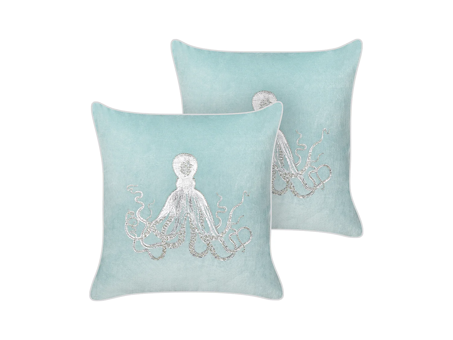 Lot de 2 coussins décoratifs LAMINARIA Velours 45 x 45 cm Bleu clair Motif animal