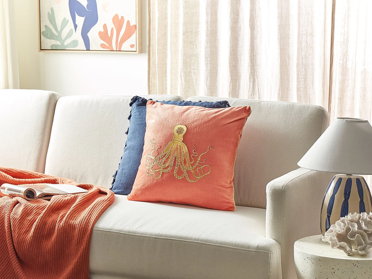 Sierkussen LAMINARIA Fluweel 45 x 45 cm Koraalrood Dierenprint