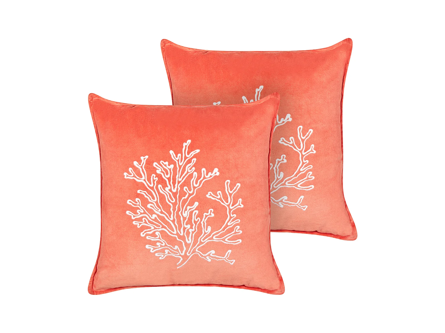 Set van 2 decoratieve kussens NORI Fluweel 45 x 45 cm Koraalrood Bladpatroon