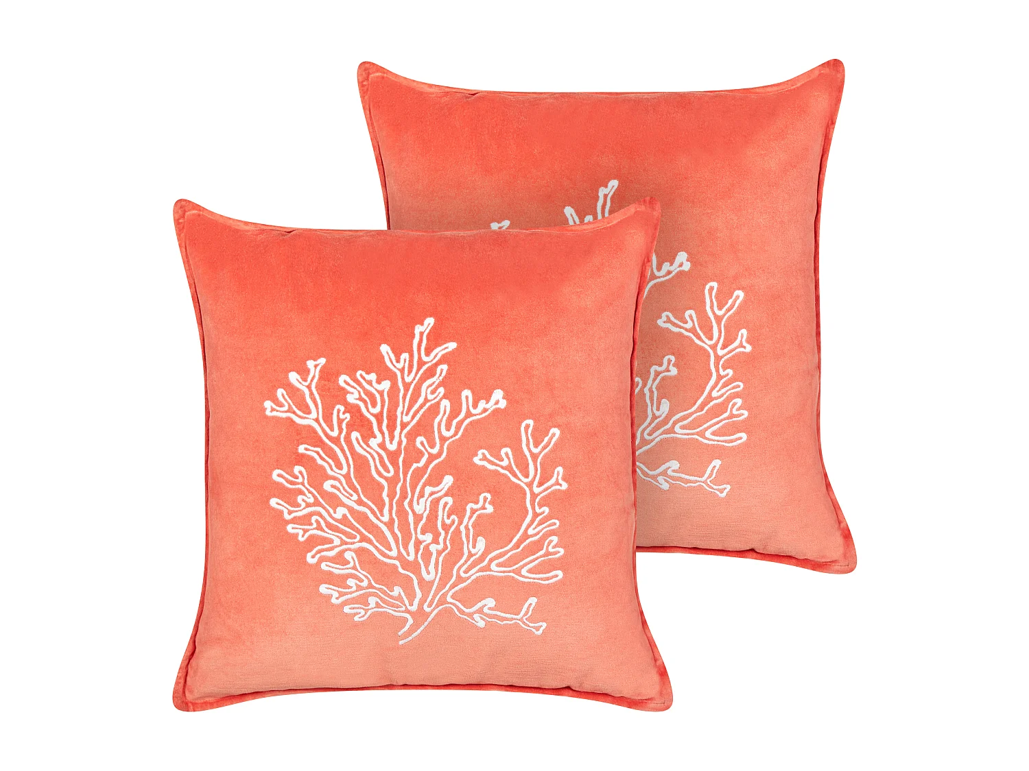 Lot de 2 coussins décoratifs NORI Velours 45 x 45 cm Corail Motif de plante
