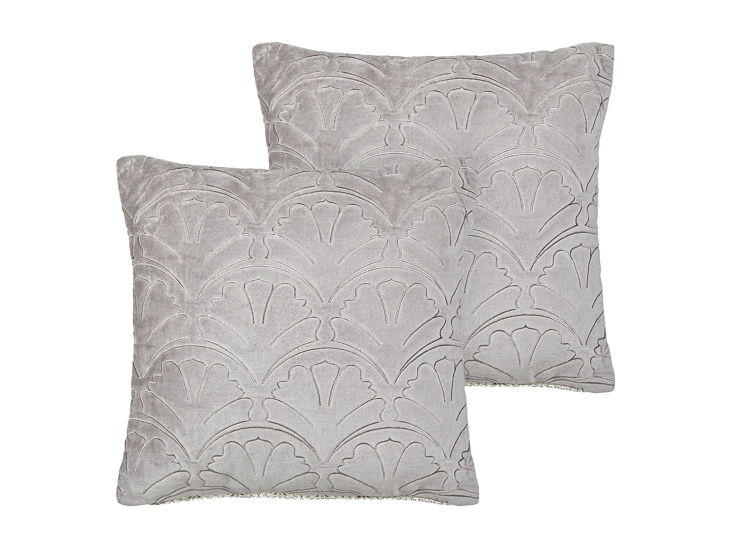 Set aus 2 Modern Traditionell Kissen aus Samt und Baumwolle Dekorative Accessoires Geprägtes geometrisches Muster 45 x 45 cm Grau Gloriosa
