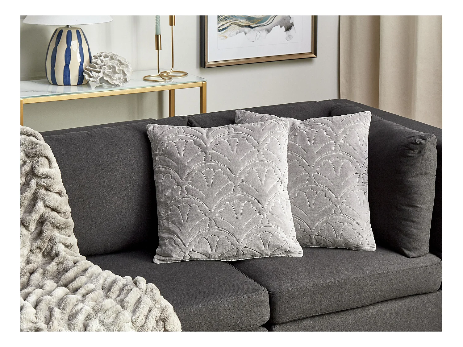 Lot de 2 coussins décoratifs GLORIOSA Coton 45 x 45 cm Gris Motif géométrique