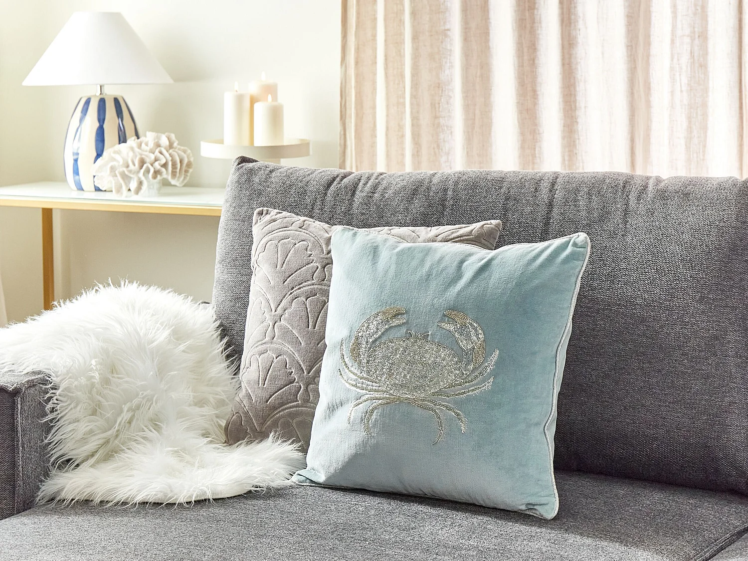 Coussin BOSSIELLA Velours 45 x 45 cm Bleu clair Motif animal