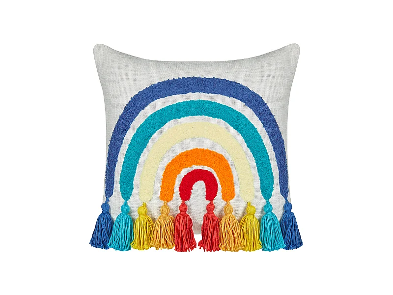 Dekokissen Baumwolle bunt 45 x 45 cm Regenbogen bestickt Quasten Dorstenia