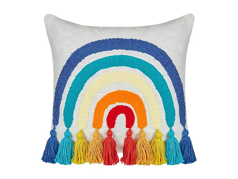 Dekokissen Baumwolle bunt 45 x 45 cm Regenbogen bestickt Quasten Dorstenia