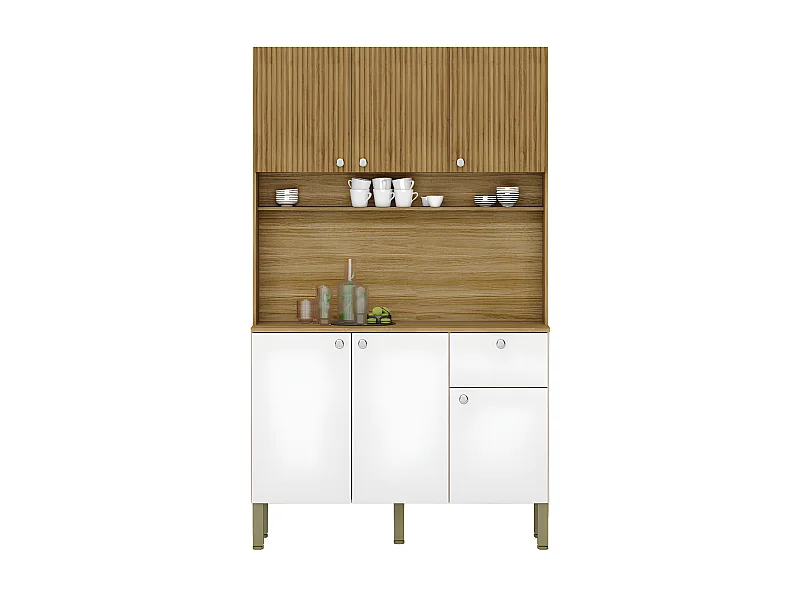 Buffet de Cuisine 6 Portes 1 Tiroir Chêne et Blanc 7 Niches L 111 H 185 P 39.3 cm