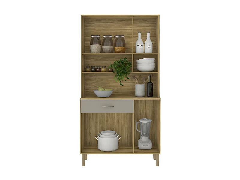 Buffet de Cuisine 6 Portes 1 Tiroir Chêne Taupe 7 Niches L 90.9 x173.5 x36.3 cm