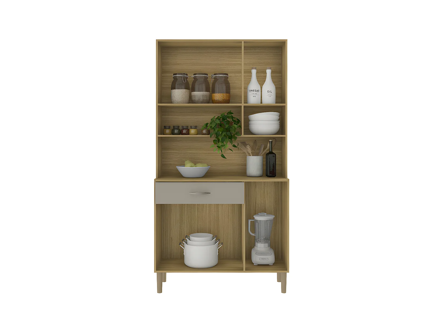 Buffet de Cuisine 6 Portes 1 Tiroir Chêne Taupe 7 Niches L 90.9 x173.5 x36.3 cm
