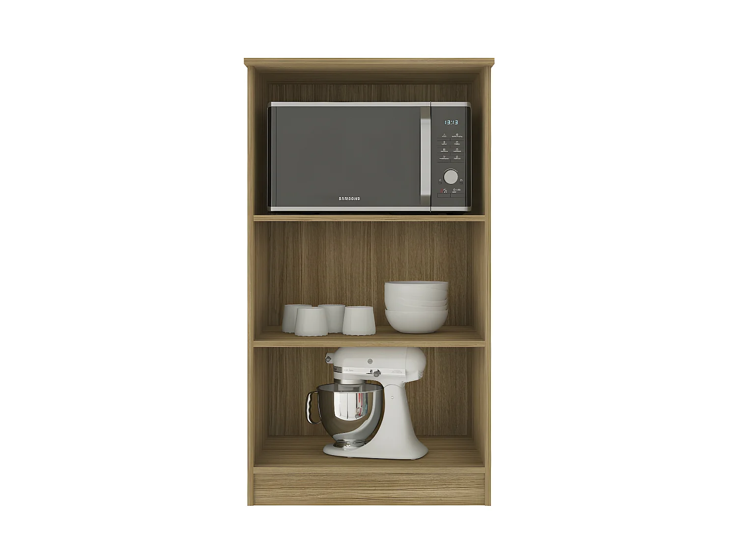 Armoire Micro-Onde 2 Portes Chêne et Blanc 3 Niches ORION L61 H110.6 P45.8 cm